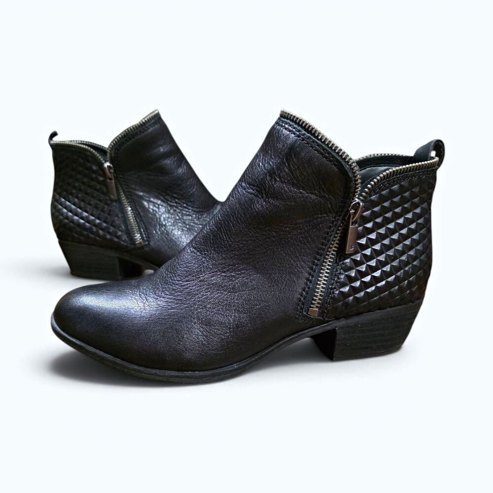 Lucky Brand Bartalino Black Leather Double Zip Quilted Ankle Booties 8.5